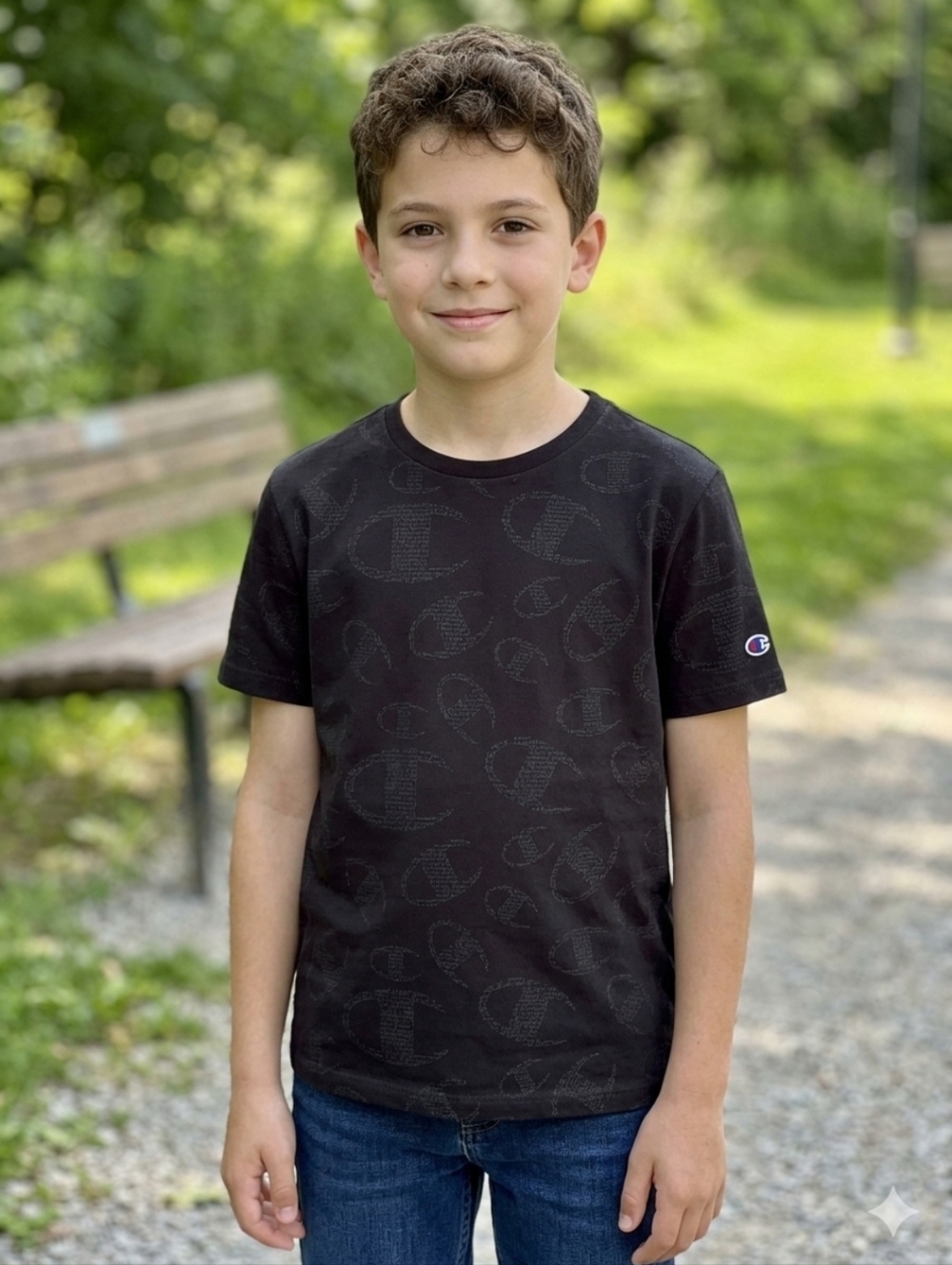 Champion Black Short Sleeve Tee with Sleeve Logo